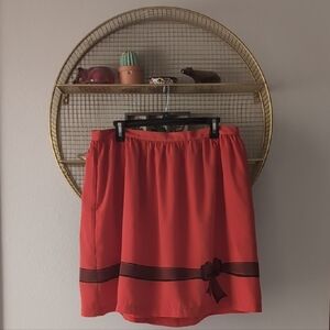 Coral A-Line Skirt with Chocolate Ribbon Trim